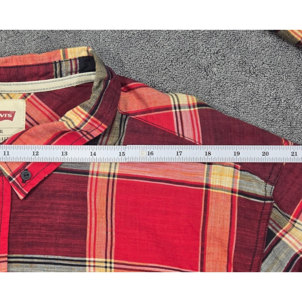 Levis Button Down Shirt Mens XXL Red Black Plaid 3LDLW1551 Excellent Long Sleeve - Picture 9 of 16